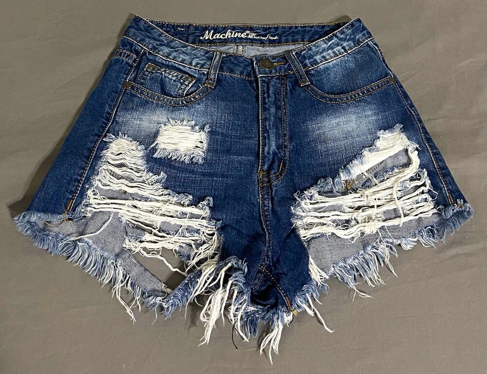 Machine Womens S Distressed Denim Cutoff Shorts Fringe Frayed Hem Blue